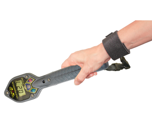 A hand holding a Model 26S with an attached wrist strap